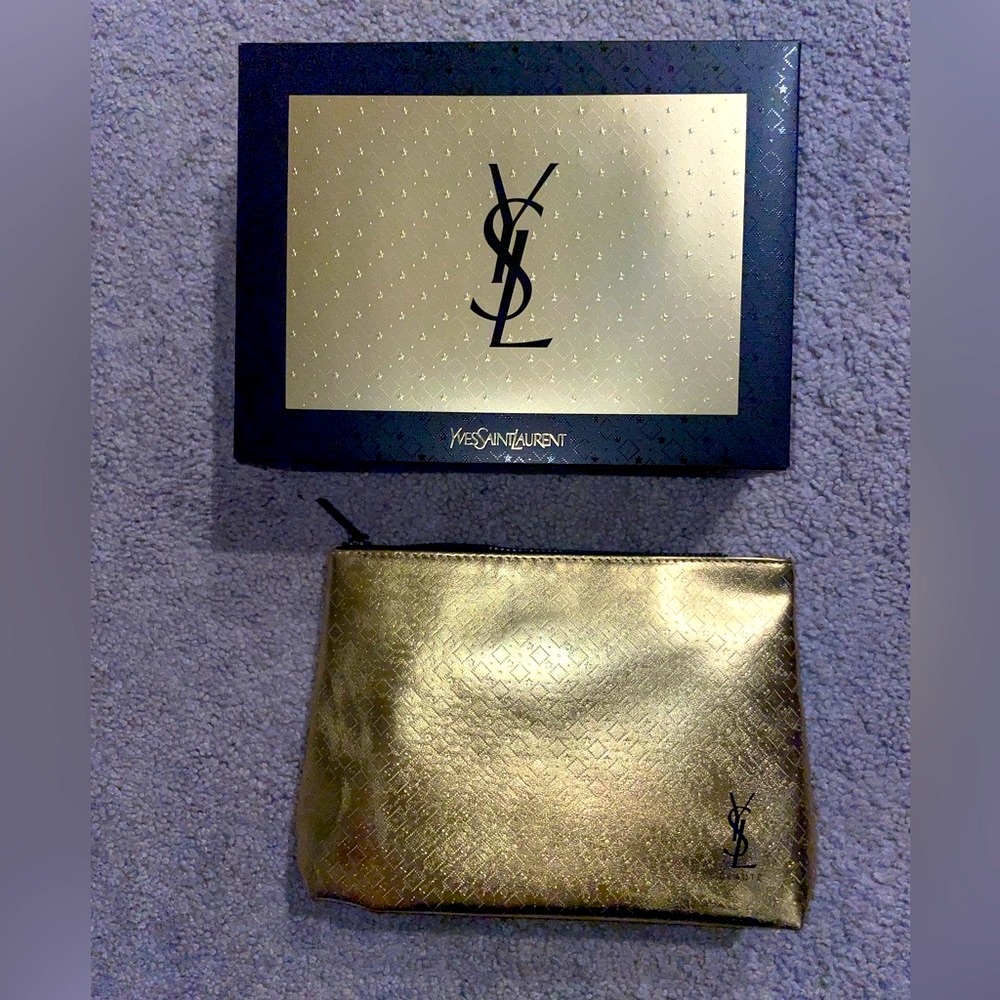 YSL gold metallic cosmetic bag purse bag wallet